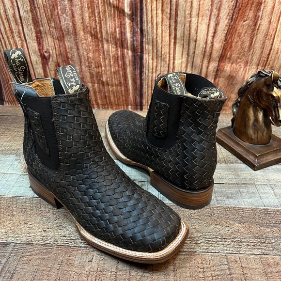 Men's Western Cowboy Woven Leather Half ANKLE Chelsea Boot Booties Botin VAQUERO - Picture 3 of 11